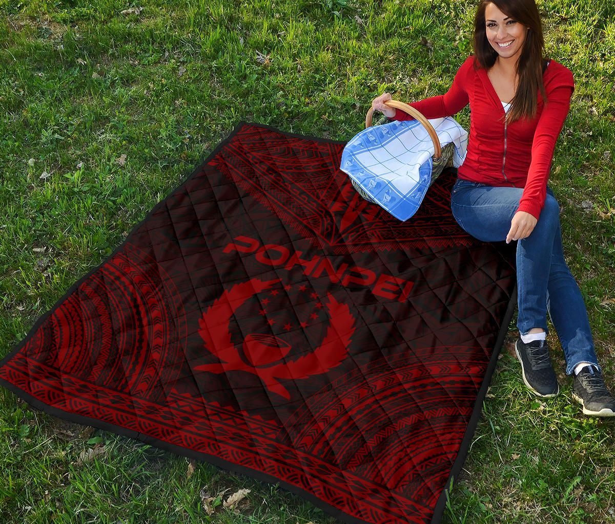 Pohnpei Premium Quilt - Pohnpie Flag Polynesian Chief Red Version