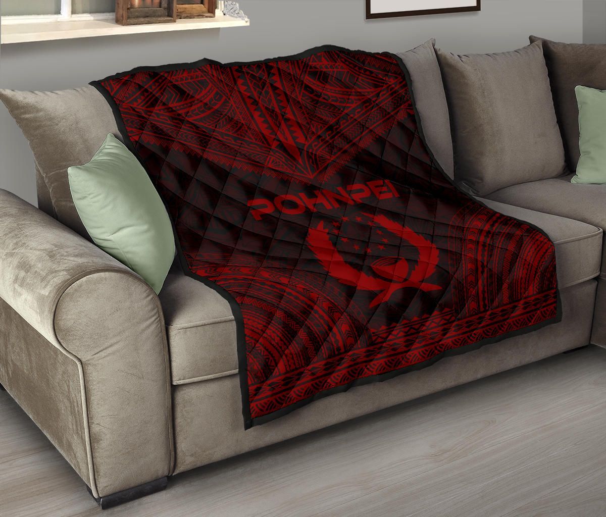 Pohnpei Premium Quilt - Pohnpie Flag Polynesian Chief Red Version