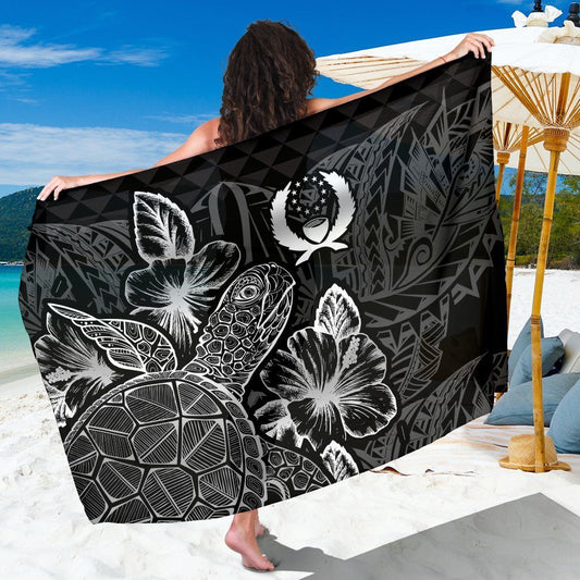 Pohnpei Sarong - Turtle Hibiscus Pattern Black