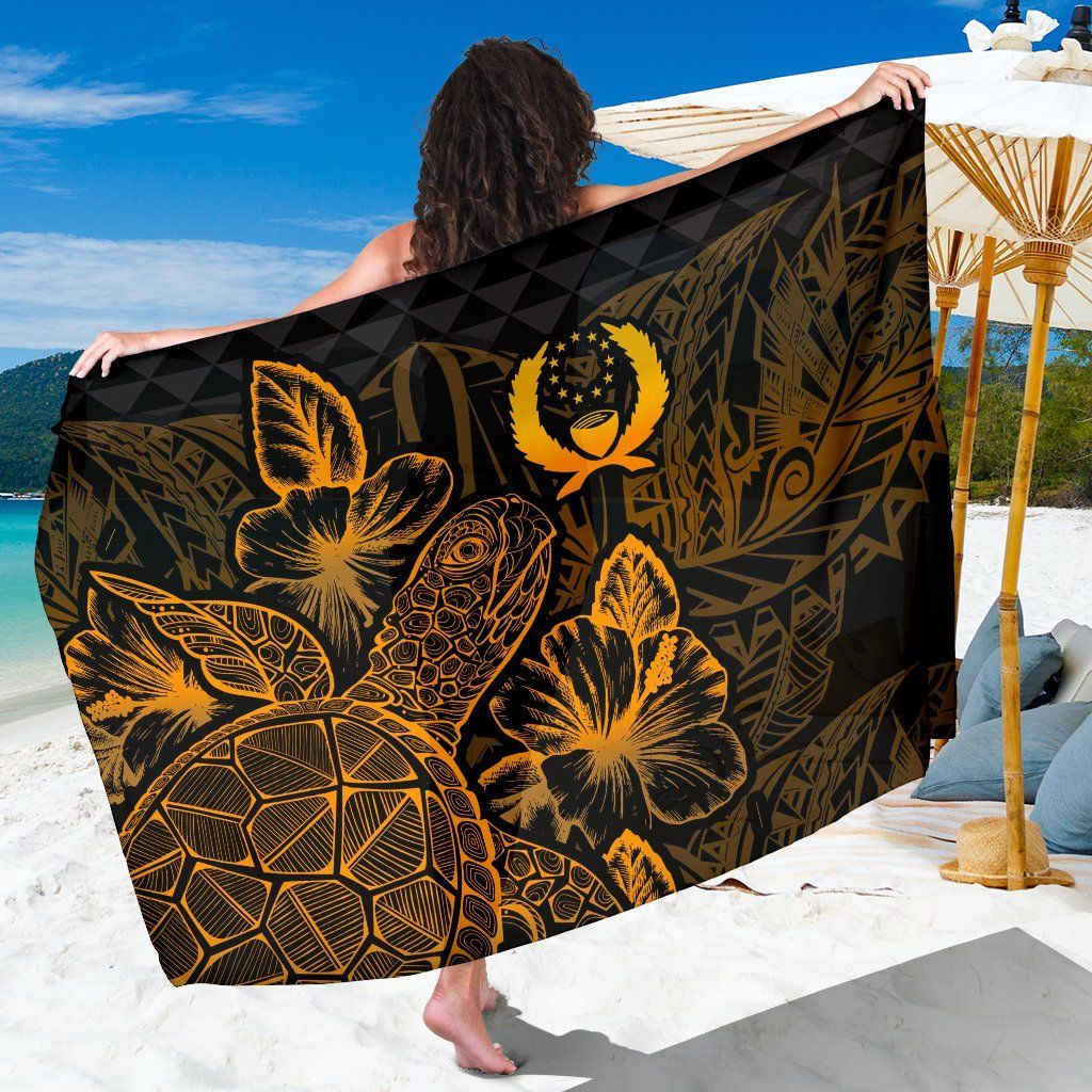 Pohnpei Sarong - Turtle Hibiscus Pattern Gold