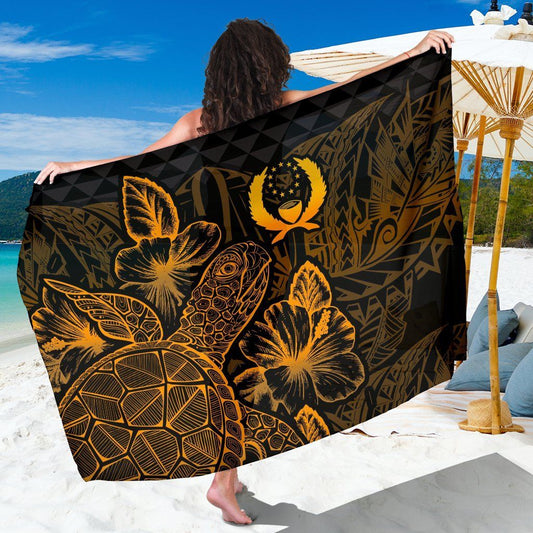 Pohnpei Sarong - Turtle Hibiscus Pattern Gold
