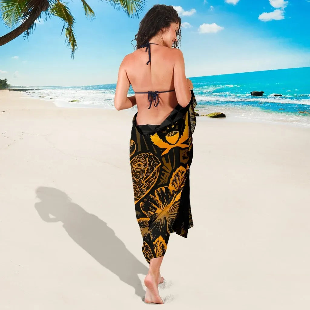 Pohnpei Sarong - Turtle Hibiscus Pattern Gold