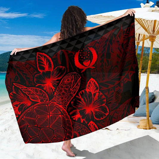 Pohnpei Sarong - Turtle Hibiscus Pattern Red