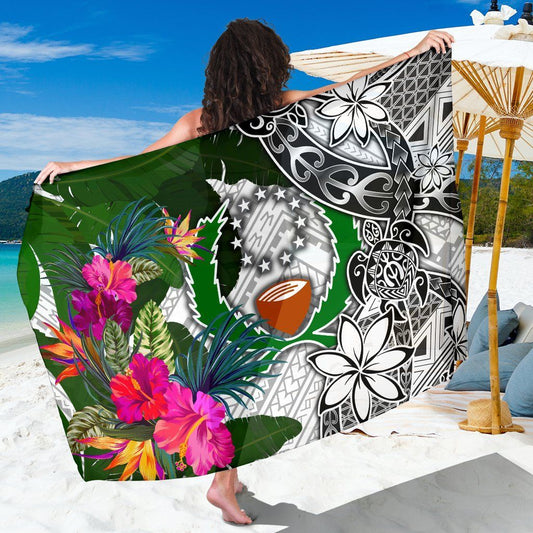 Pohnpei Sarong White - Turtle Plumeria Banana Leaf