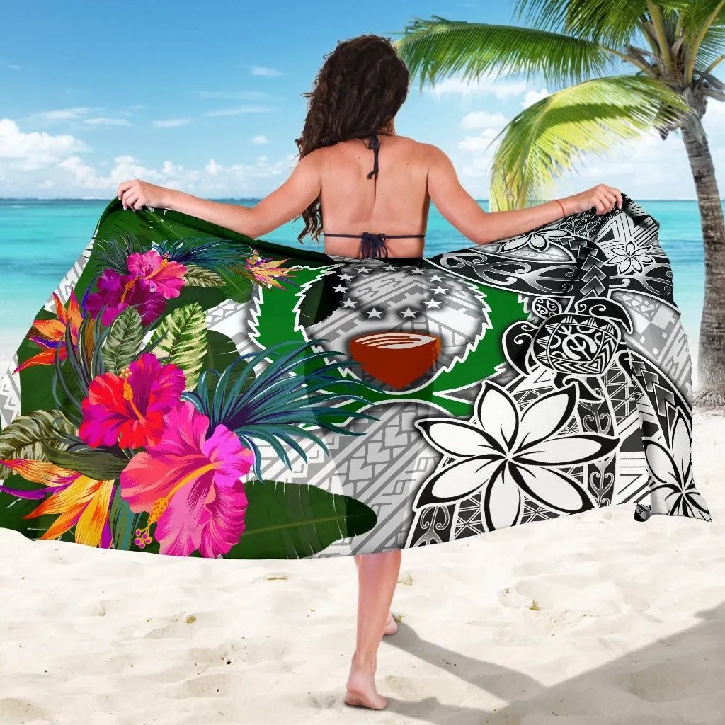 Pohnpei Sarong White - Turtle Plumeria Banana Leaf