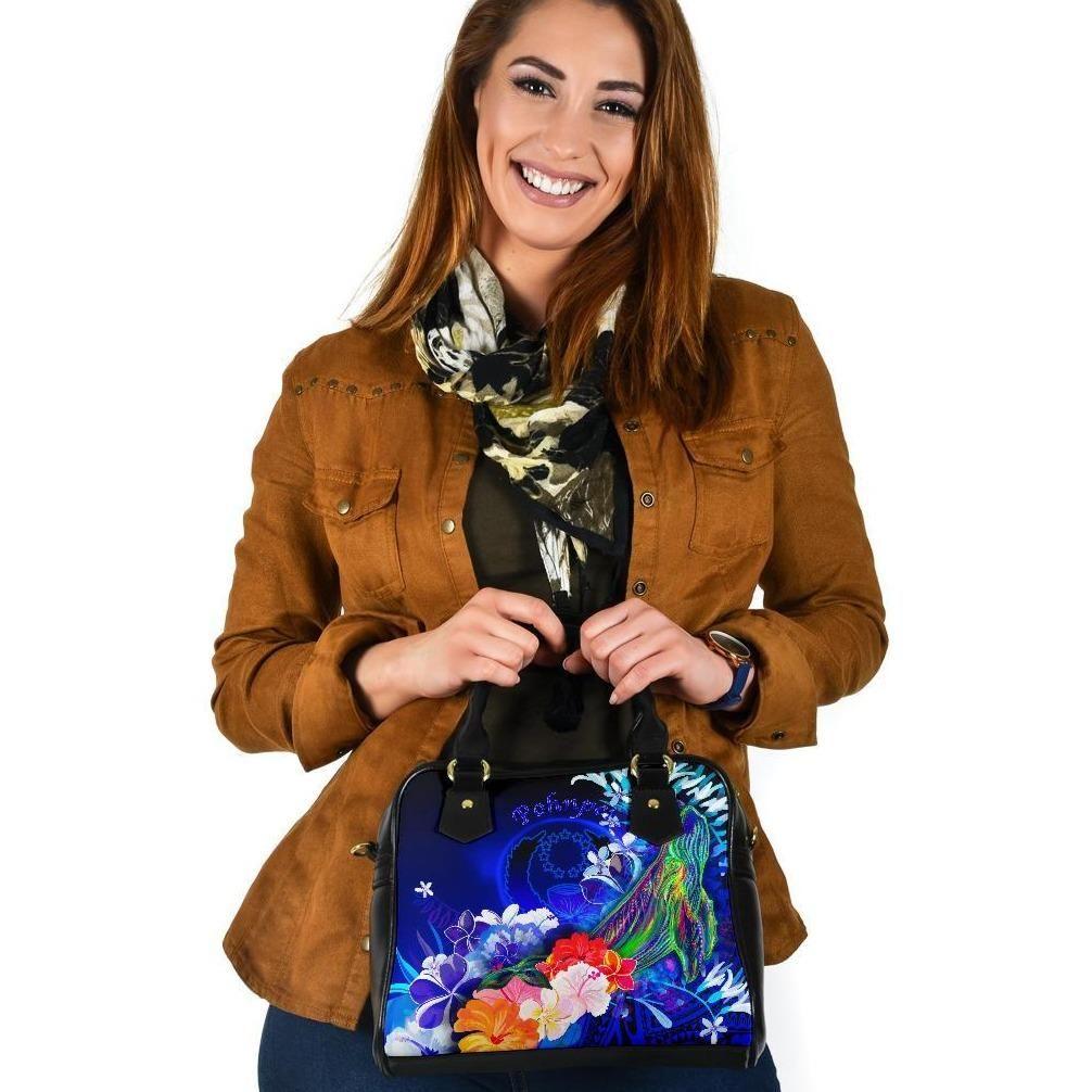 Pohnpei Shoulder Handbag - Humpback Whale With Tropical Flowers (Blue)
