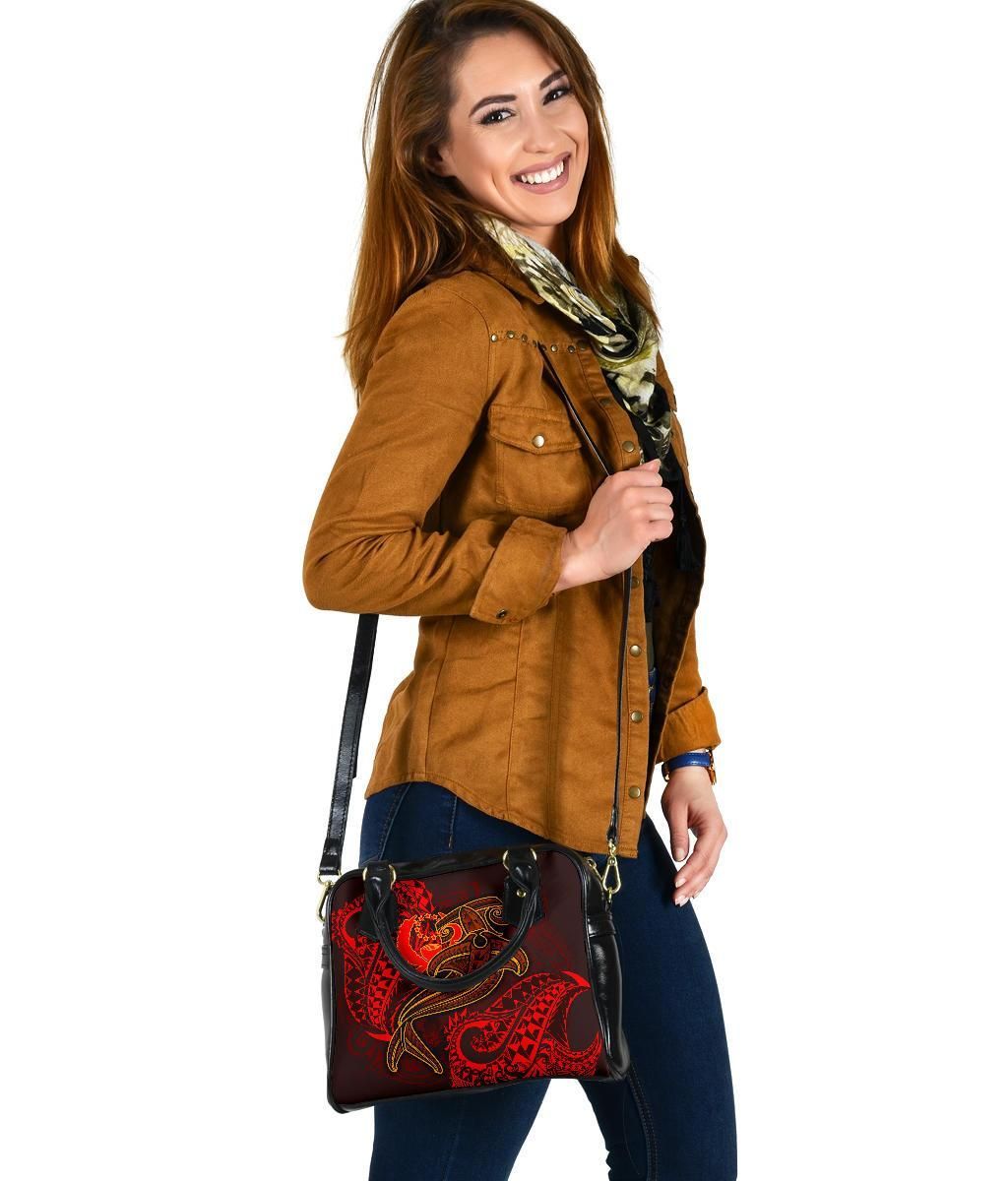 Pohnpei Shoulder Handbag - Red Shark Polynesian Tattoo