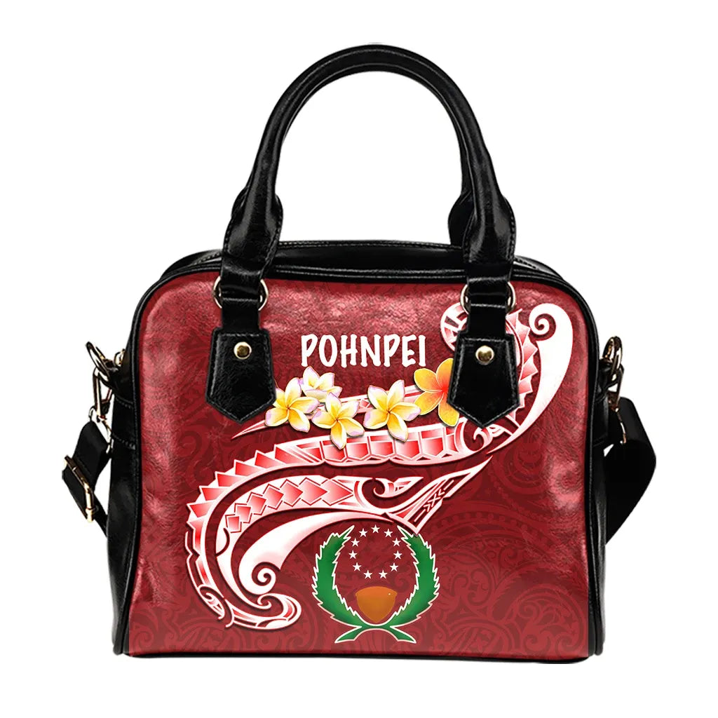 Pohnpei Shoulder Handbag - Pohnpei Seal Polynesian Patterns Plumeria