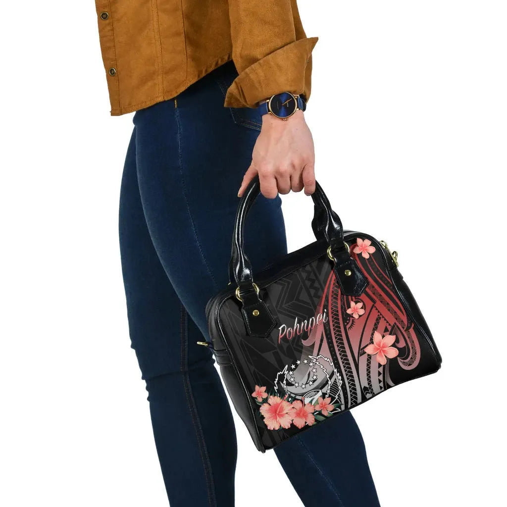 Pohnpei Shoulder Handbag - Red Polynesian Hibiscus Pattern Style