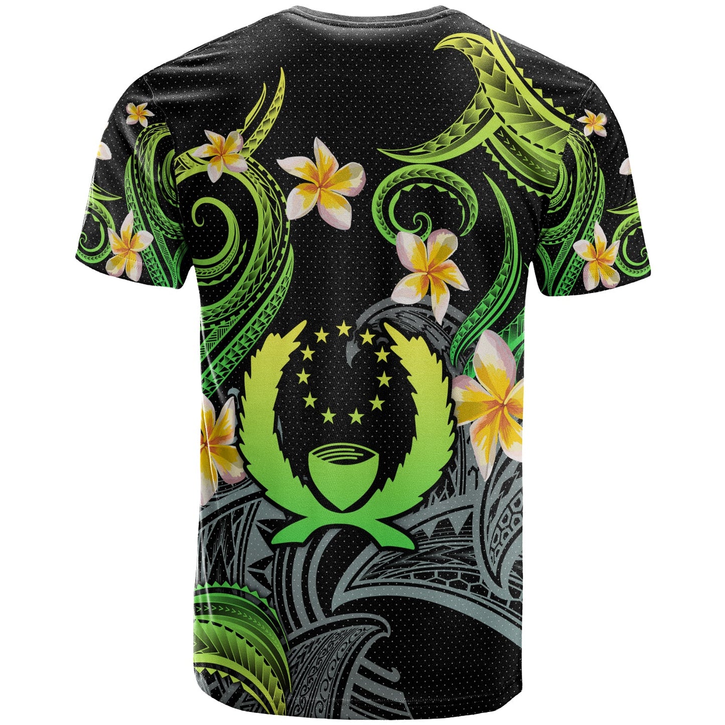 Pohnpei T-shirt - Custom Personalised Polynesian Waves with Plumeria Flowers (Green)