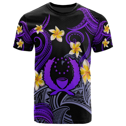 Pohnpei T-shirt - Custom Personalised Polynesian Waves with Plumeria Flowers (Purple)