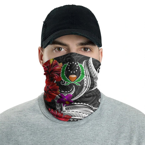 Pohnpei Neck Gaiter Tropical Flower with Polynesian Pattern