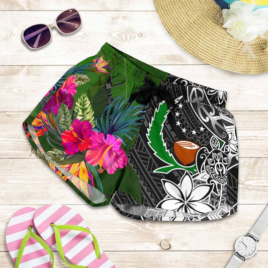 Pohnpei Women Shorts - Turtle Plumeria Banana Leaf