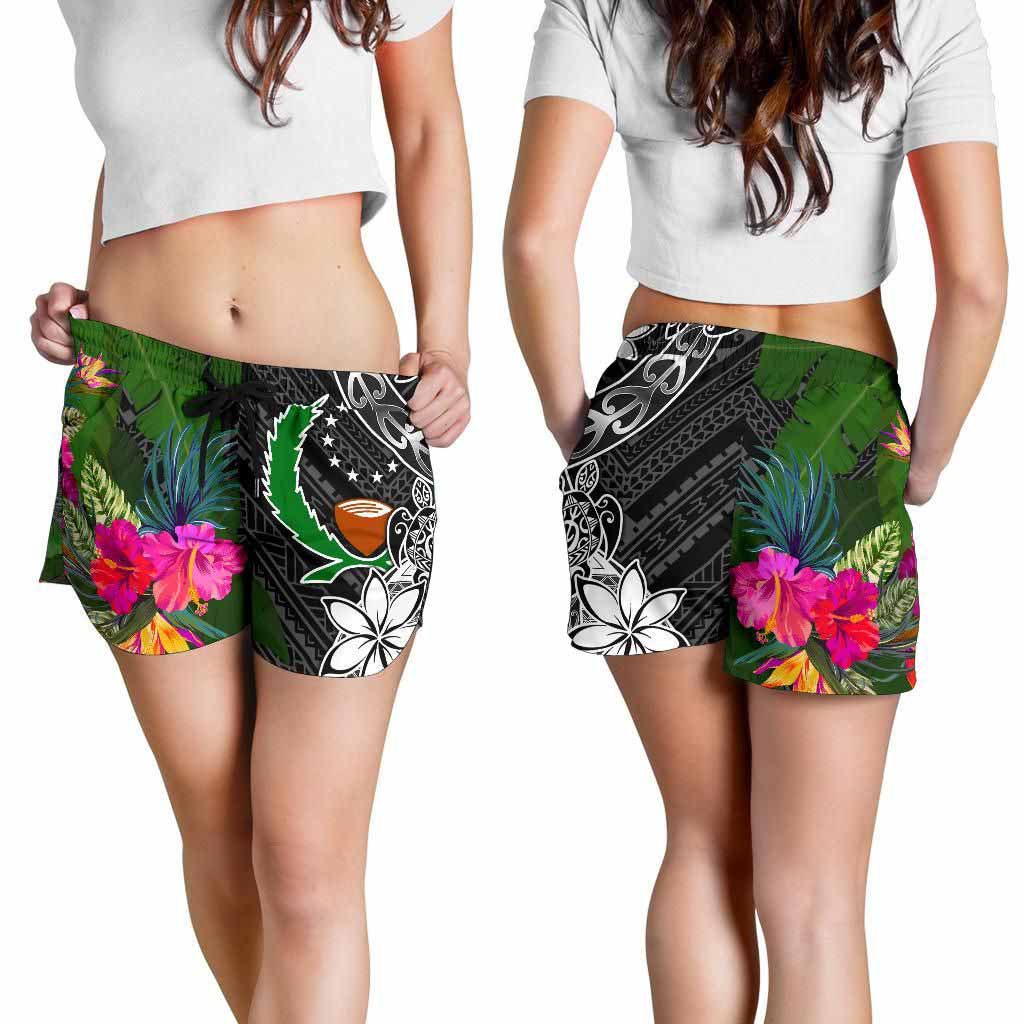 Pohnpei Women Shorts - Turtle Plumeria Banana Leaf