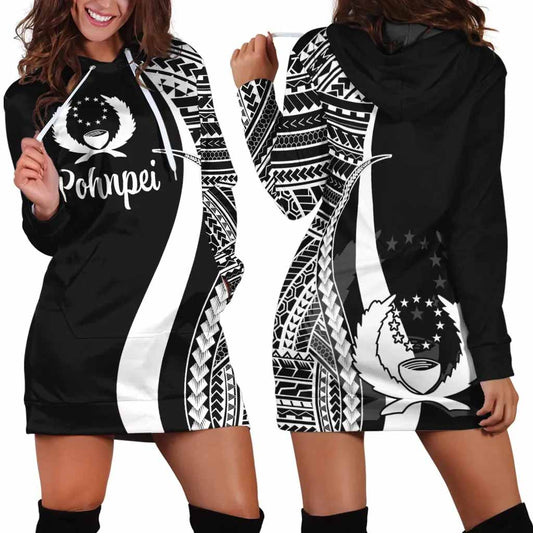 Pohnpei Female Hoodie Dress - White Polynesian Tentacle Tribal Pattern