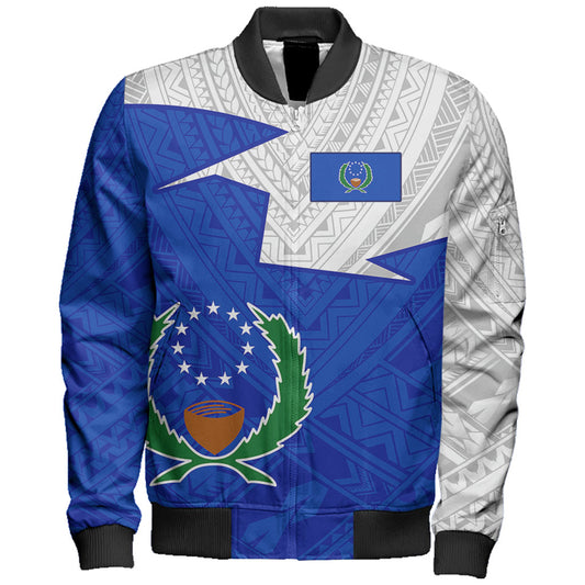 Pohnpei State Bomber Jacket Polynesian Tattoo Flag And Coat Of Arms