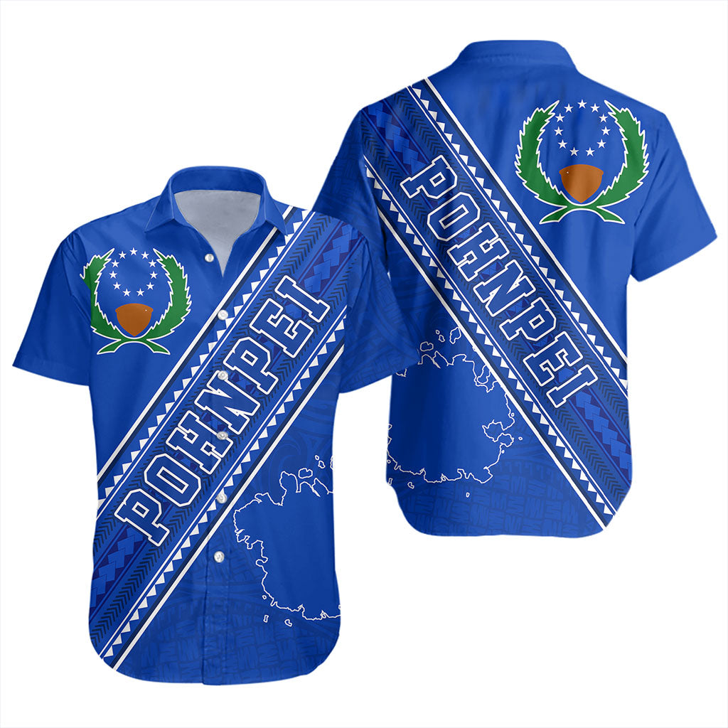 Pohnpei State Short Sleeve Shirt Flag And Coat Of Arms