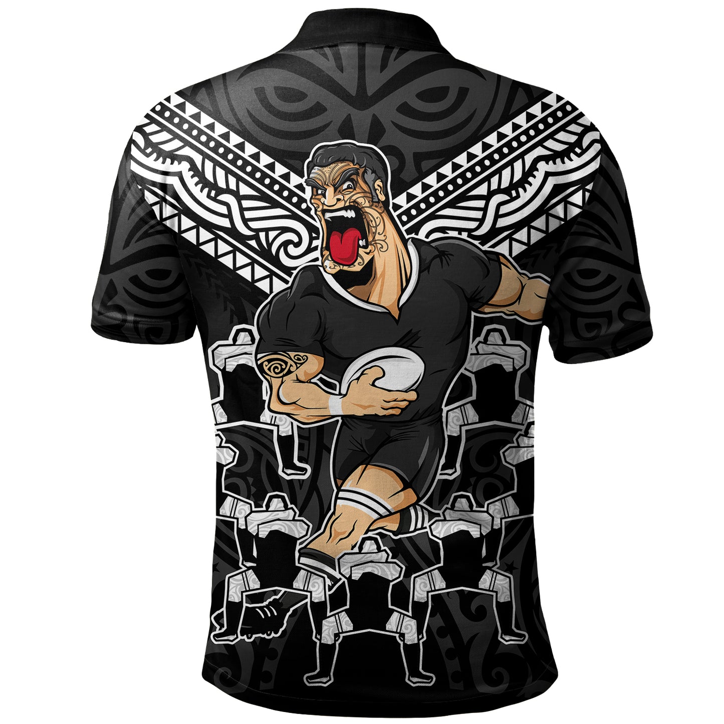 New Zealand Polo Shirt Rugby Maori Tribal Mascot Dringking Style