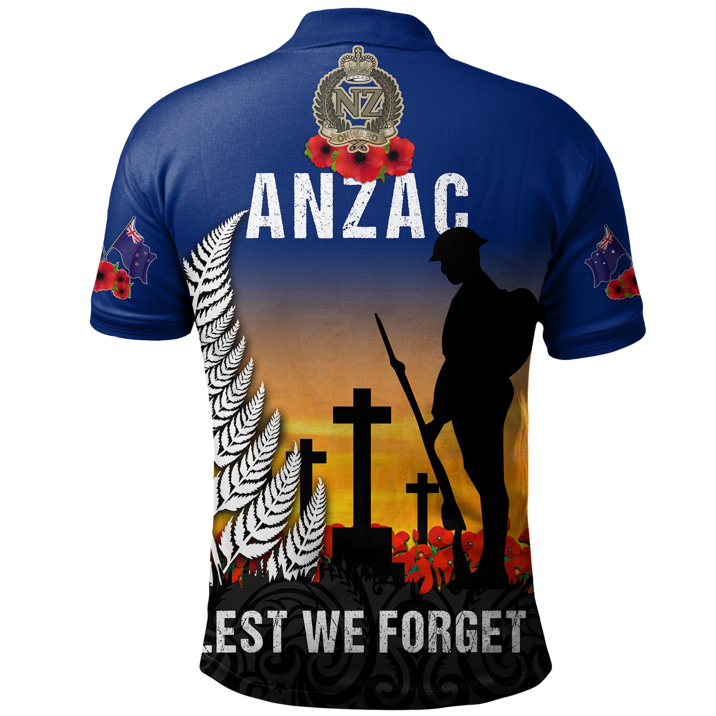 New Zealand Polo Shirt Anzac Army And Maori Silver Fern Poppy Sunset Style