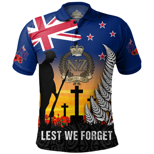 New Zealand Polo Shirt Anzac Army And Maori Silver Fern Poppy Sunset Style