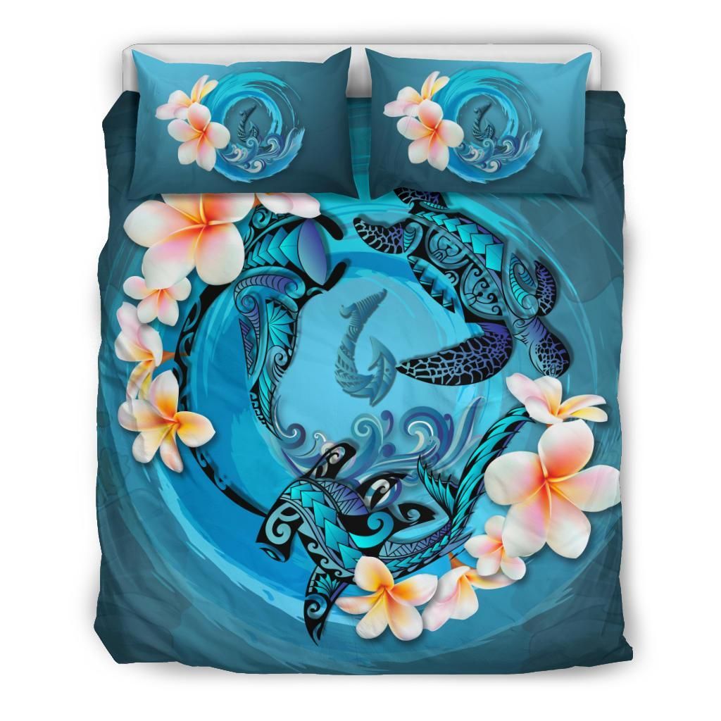 Polynesian Duvet Cover Set Polynesia Bedding Set Blue Plumeria Animal Tattoo