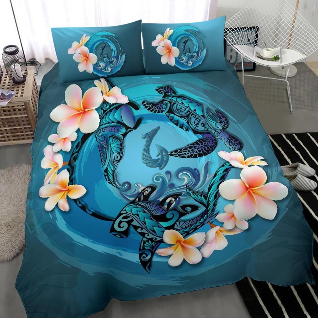 Polynesian Duvet Cover Set Polynesia Bedding Set Blue Plumeria Animal Tattoo