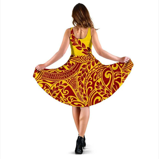 Polynesia Midi Dress - Tribal Pattern Yellow