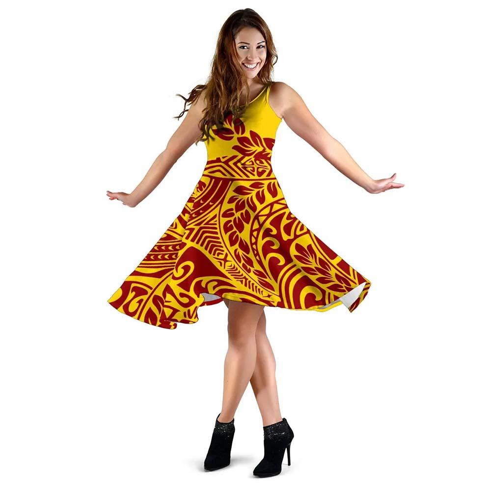 Polynesia Midi Dress - Tribal Pattern Yellow