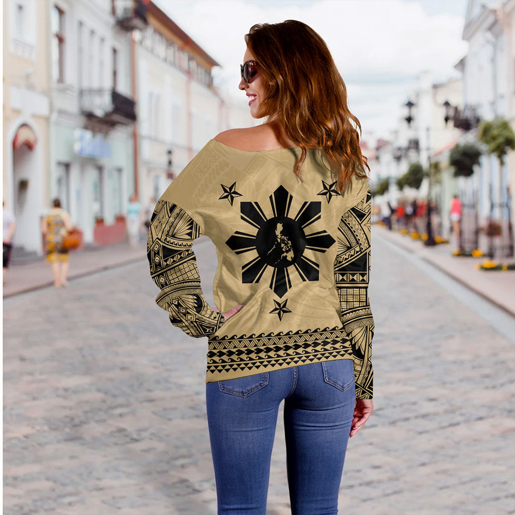 Philippines Filipinos Off Shoulder Sweatshirt Polynesian Tribal Filipinos Tattoo Sun Star
