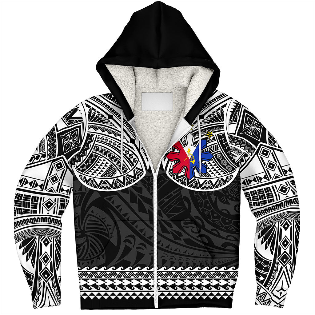 Philippines Filipinos Sherpa Hoodie Polynesian Tribal Filipinos Tattoo Sun Star With Flag