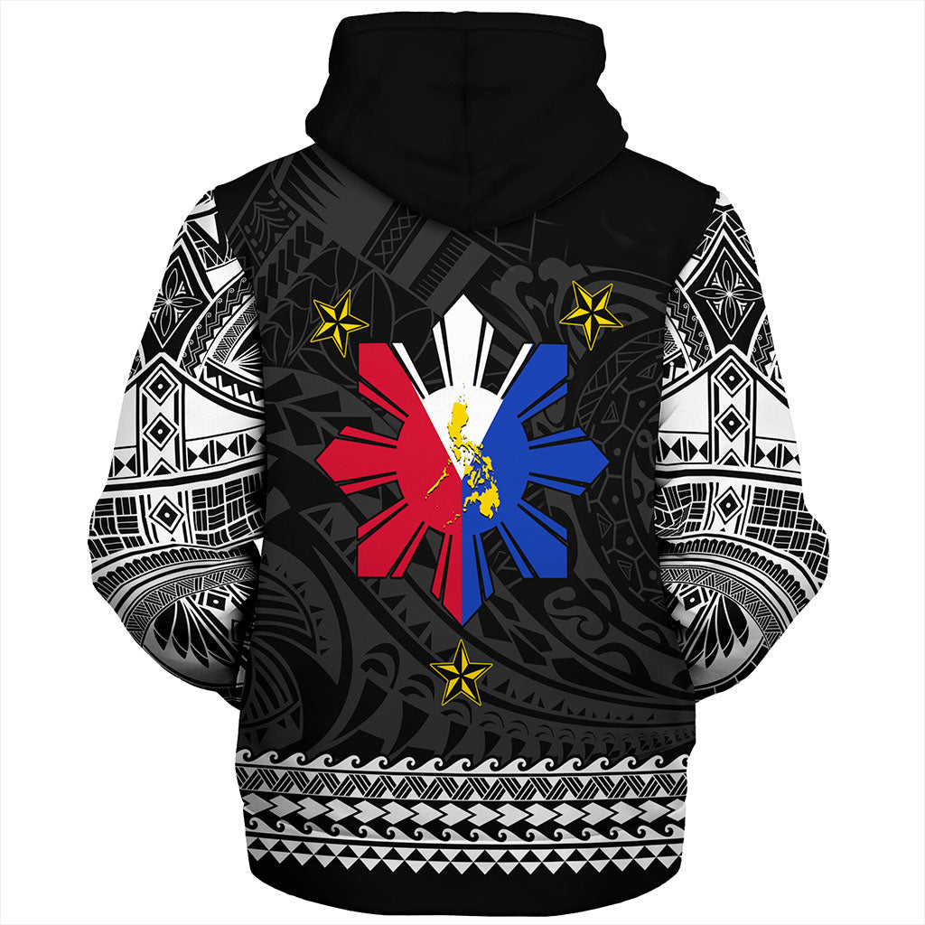 Philippines Filipinos Sherpa Hoodie Polynesian Tribal Filipinos Tattoo Sun Star With Flag