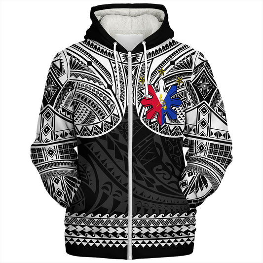 Philippines Filipinos Sherpa Hoodie Polynesian Tribal Filipinos Tattoo Sun Star With Flag