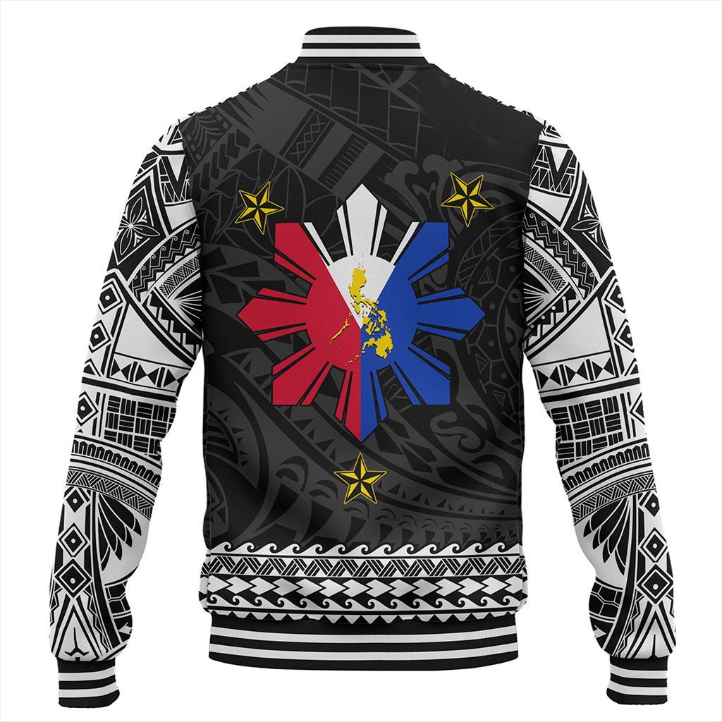 Philippines Filipinos Baseball Jacket Polynesian Tribal Filipinos Tattoo Sun Star With Flag