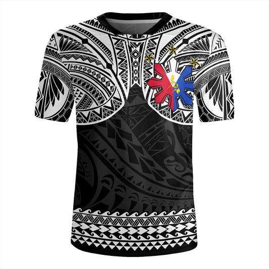 Philippines Filipinos Rugby Jersey Polynesian Tribal Filipinos Tattoo Sun Star With Flag