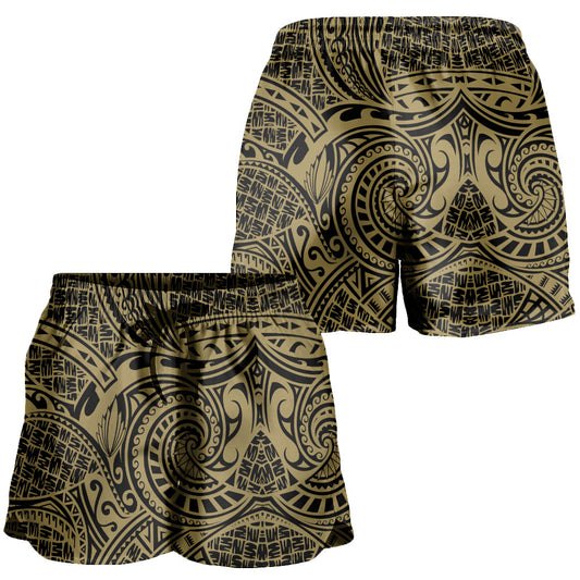 Hawaii Women Shorts Polynesian Tribal Pattern Gold