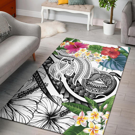 Polynesian American Samoa Area Rug - Summer Plumeria (White)