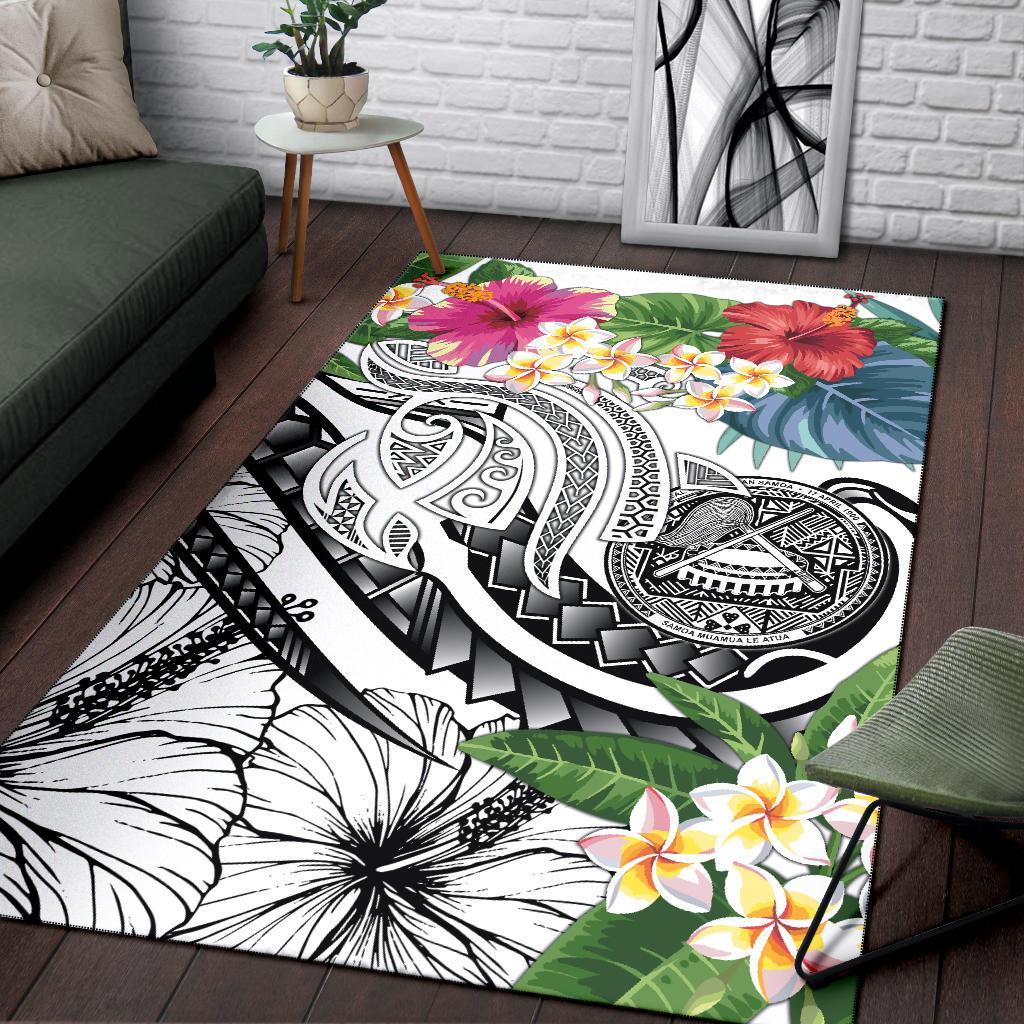 Polynesian American Samoa Area Rug - Summer Plumeria (White)