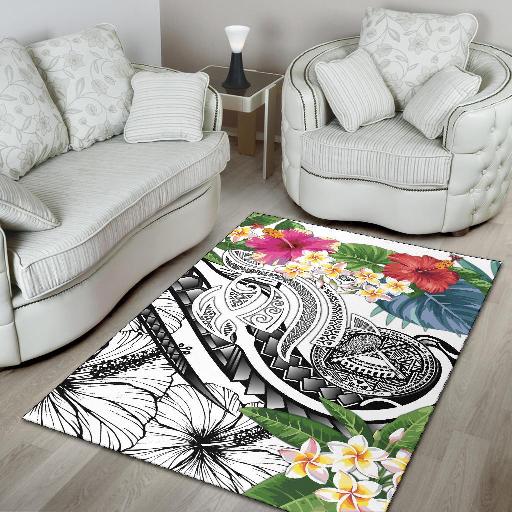 Polynesian American Samoa Area Rug - Summer Plumeria (White)