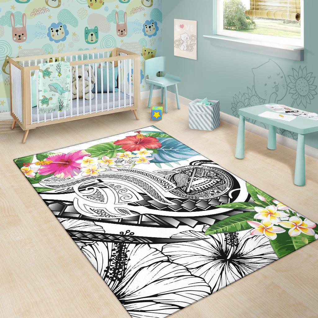 Polynesian American Samoa Area Rug - Summer Plumeria (White)