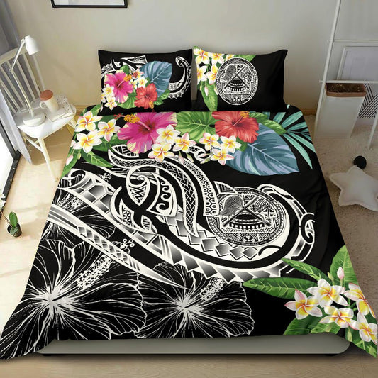 Polynesian American Samoa Bedding Set - Summer Plumeria (Black)