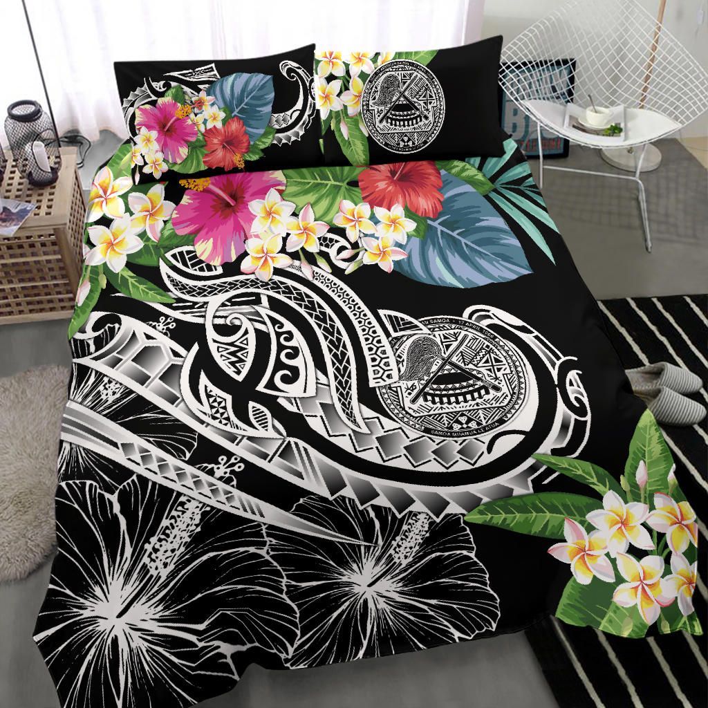 Polynesian American Samoa Bedding Set - Summer Plumeria (Black)
