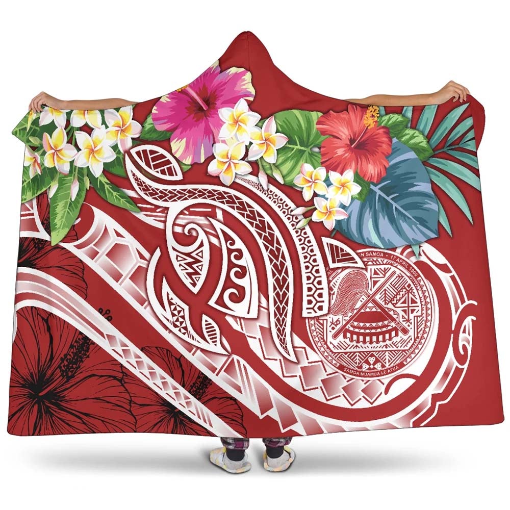 Polynesian American Samoa Hooded Blanket - Summer Plumeria (Red)