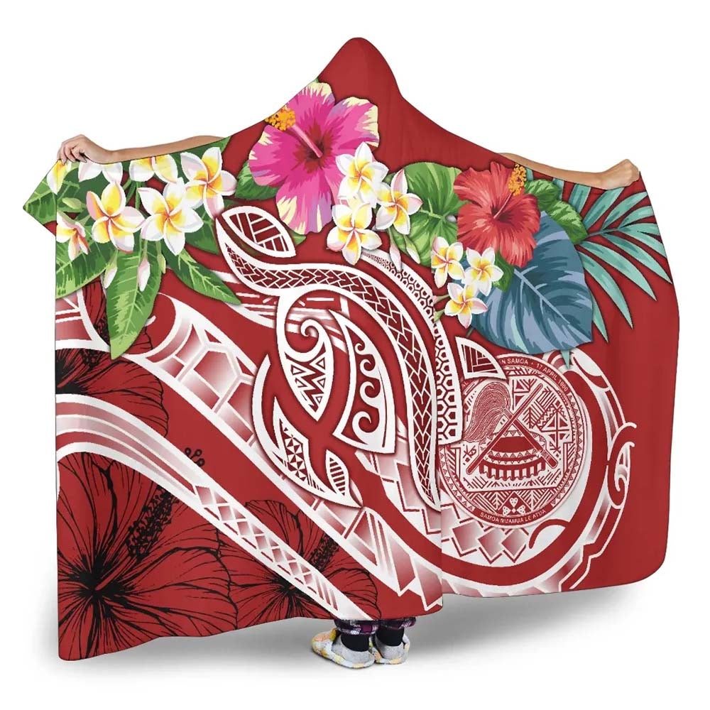 Polynesian American Samoa Hooded Blanket - Summer Plumeria (Red)