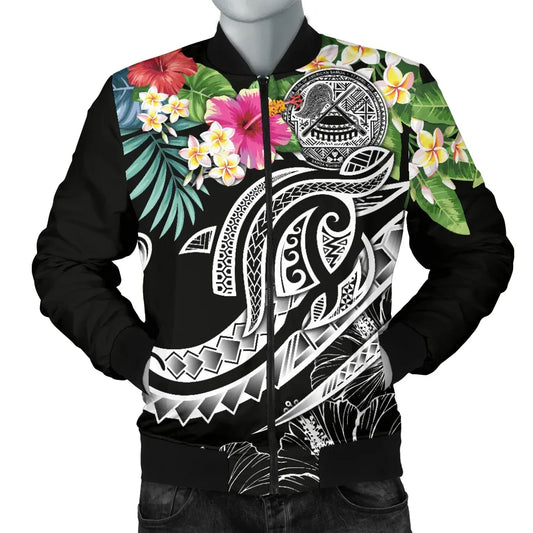 Polynesian American Samoa Bomber Jacket - Summer Plumeria (Black)