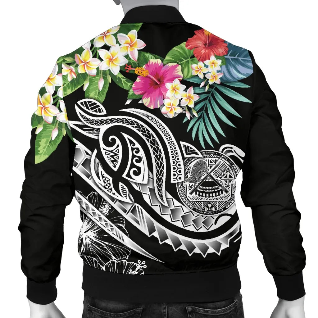 Polynesian American Samoa Bomber Jacket - Summer Plumeria (Black)
