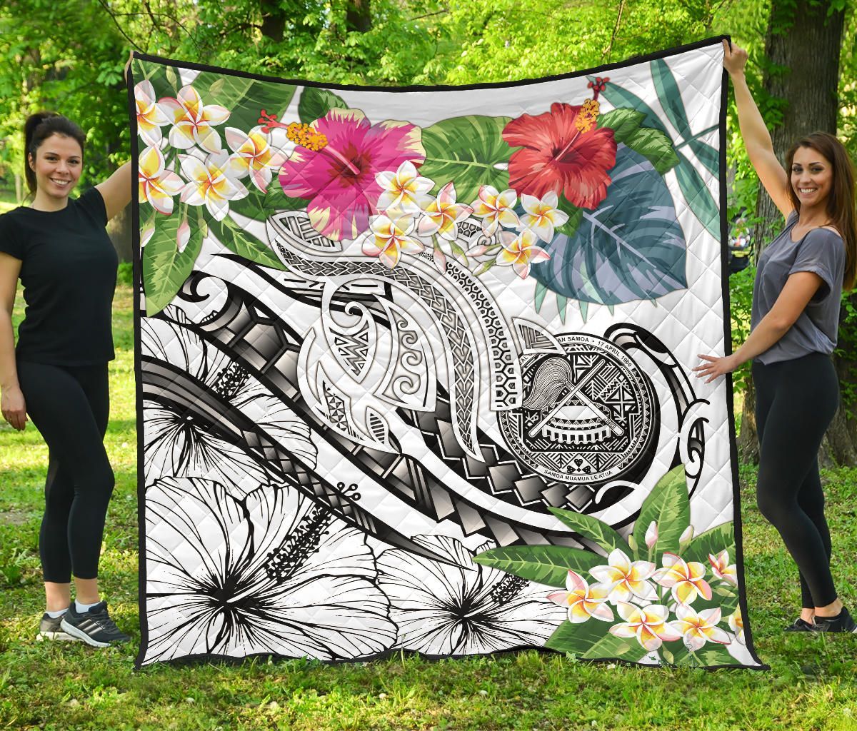 Polynesian American Samoa  Premium Quilt - Summer Plumeria (White)