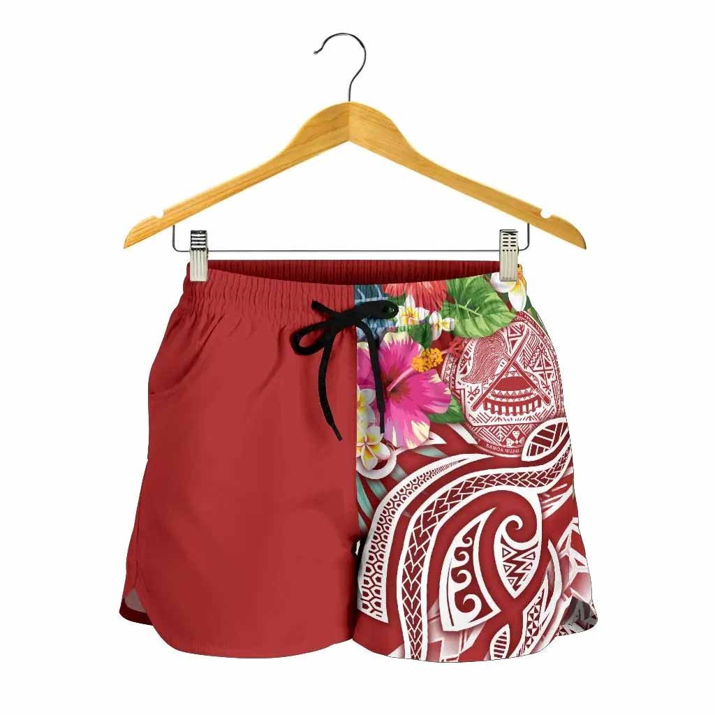 Polynesian American Samoa Women Shorts - Summer Plumeria (Red)