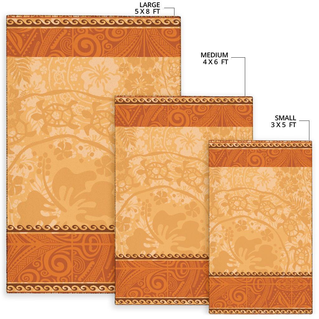 Polynesian Area Rug - Hibiscus And Turtle Vintage Pattern