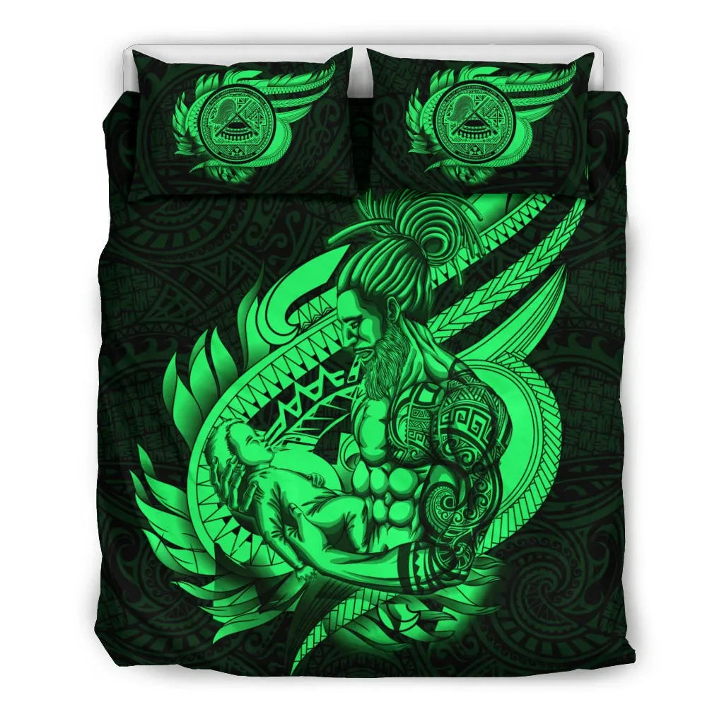 Polynesian Bedding Set - American Samoa Duvet Cover Set Father And Son Green