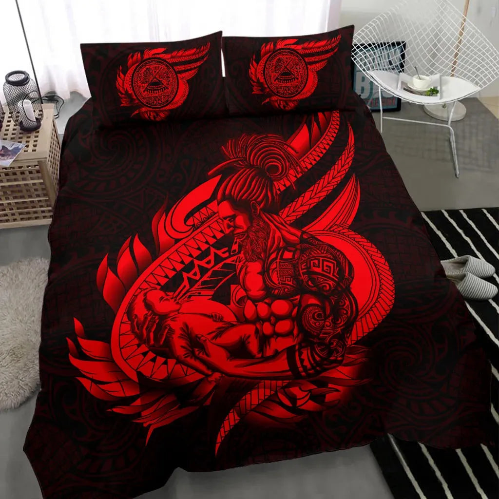 Polynesian Bedding Set - American Samoa Duvet Cover Set Father And Son Red